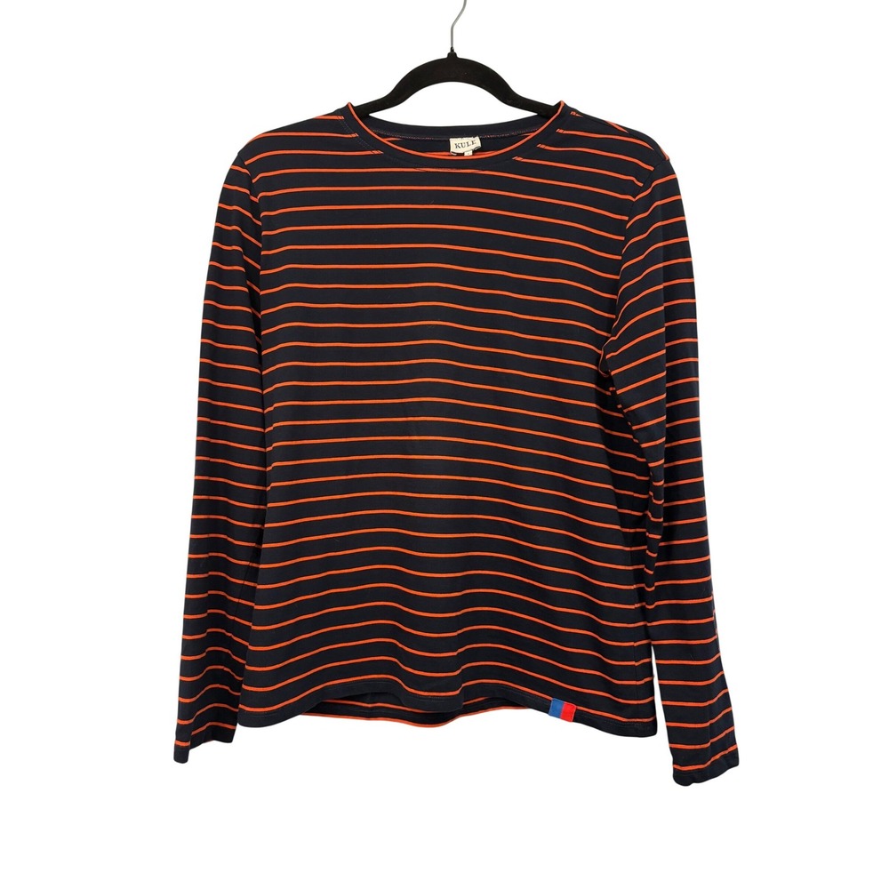 Kule The Striped Modern Long Sleeve Tee Small Womens Navy Orange Cotton Nautical